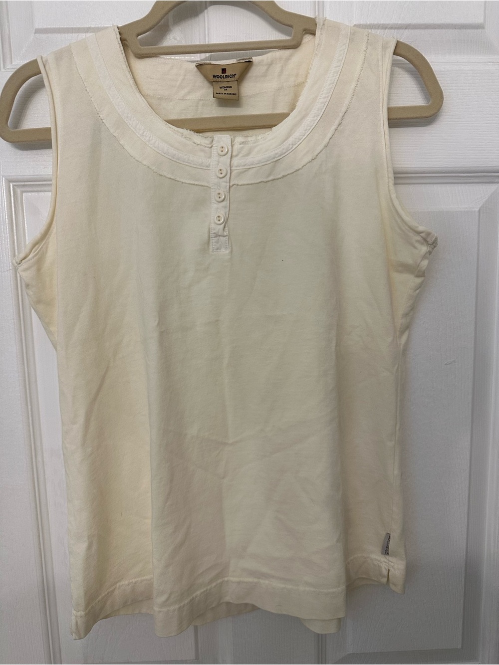 Woolrich Womens Ecru Cotton Henley Tank Top 7075 Cream Sleeveless Shirt‎ Medium
